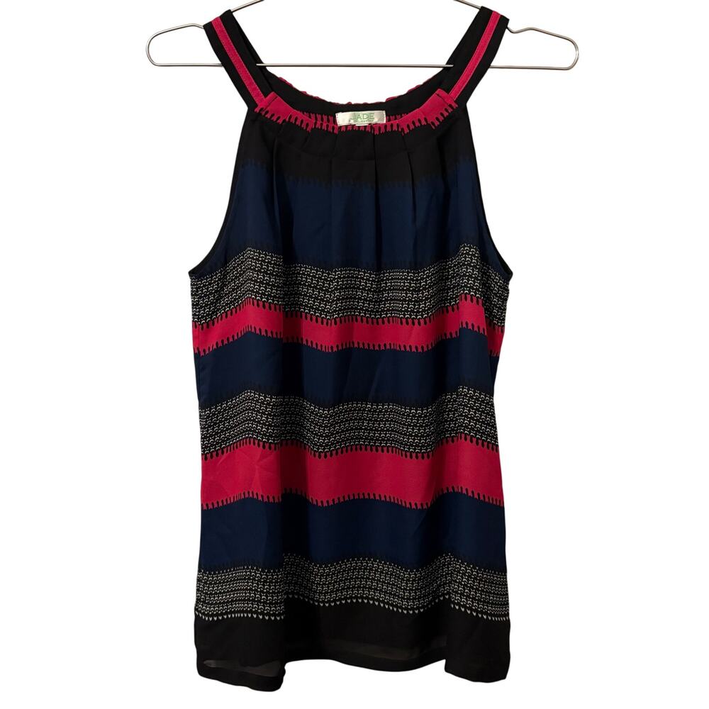 Jade Navy, White, Raspberry Print A Line Tank M